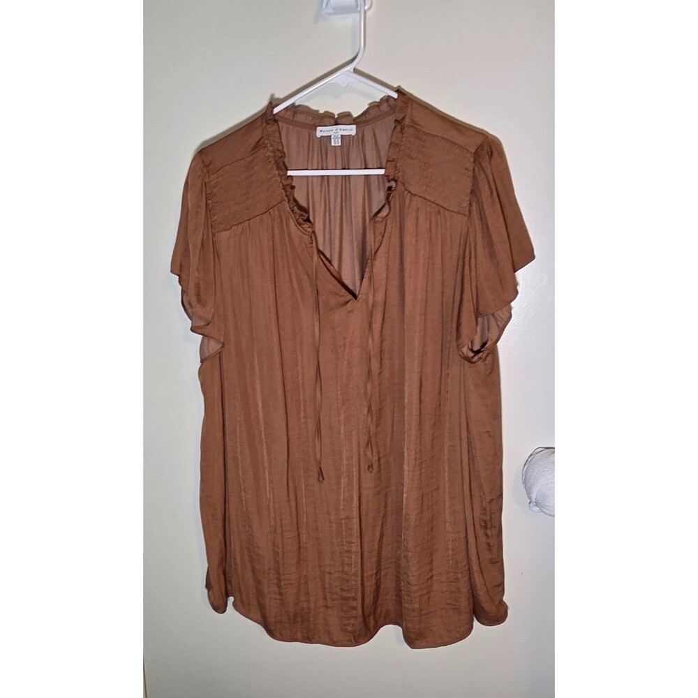 Women's 3X Blouse Maison d Amelie Short Sleeve Copper Color No Stretch